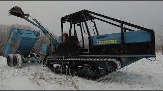 Самодельный мини-трактор. Работа трактора с экскаватором + прицеп.