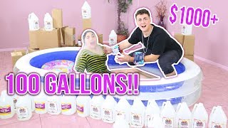 CLEAR JIGGLY SLIME BATH CHALLENGE OVER $1000! | 100 GALLONS OF Clear slime | Slimeatory