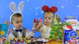 Обзор новогодних подарков. Распаковываем конфеты.