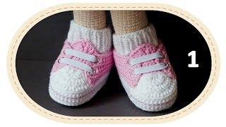 Вязаные кроссовки крючком для куклы Розали, ч1. Crochet sneakers for Rosalie doll, p1.