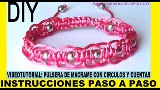 COMO HACER PULSERA DE MACRAME DE CIRCULOS CON CUENTAS PLATEADAS CON NUDO AJUSTABLE TUTORIAL DIY