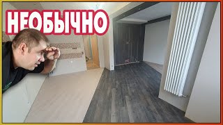 Необычная укладка ламината Kronotex Robusto Несколько цветов ламината без порогов. Ламинат на стене
