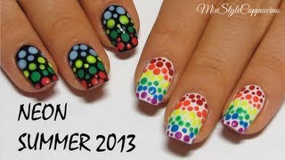 Яркий дизайн ногтей / Неоновый маникюр Дотсом  / Neon NailArt / Радуга на ногтях