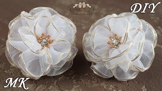 Простые цветы из органзы. Школьные бантики. Organza Bows DIY