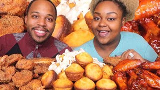 FRIED FISH + JUMBO SHRIMP + TERIYAKI WINGS + CAJUN RANCH FRIES MUKBANG