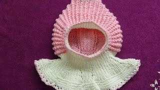 2-Шапочка-шлем для малыша спицами, вяжем нижнюю часть.