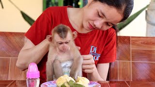 Baby Cute Rocky Eats Cambodian Cake Happily With His Beautiful Mom