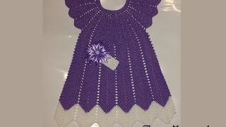 Детское ажурное платье-вязание крючком.Платье узором-волна.Вяжем круглую кокетку Платье на малышку