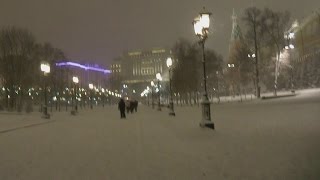 . Москва-Александровский сад-Кремлевская стена. Вечерняя зимняя панорама (HDR)