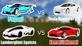 Tesla Roadster 2.0 vs Lamborghini Egoista vs LaFerrari vs Pagani in Vehicle Simulator (Roblox 4K)