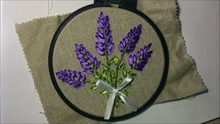 Лаванда вышитая атласной лентой / Lavender embroidered with satin ribbon