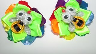 Пчела канзаши, пчелка из лент. Bee kanzashi, Abelha de tecido. DIY, МК, бджілка.