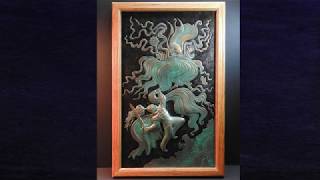 Панно "Руслан и Людмила" 28х45 см. Рельефное тиснение кожи.  3D Leather Carving.