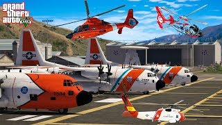 GTA V US Coast Guard Vehicles Plane Heli Pack Los Santos Airport and Military Base Crash Compilation