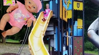 Катя Кукла Беби Борн на детской площадке Baby Born Doll и коляска для Кукол Катя на горке