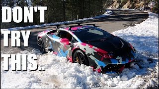 DONT TRY THIS.. Supercharged Lamborghini STUCK Snow Drifting!