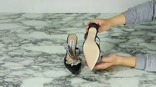 Exclusive - VAZIA Diamante Strap Satin High Heel Mules Sandals - JESSICABUURMAN