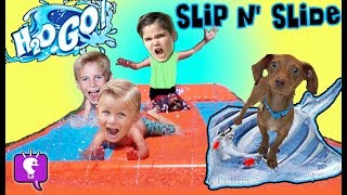 GIANT SLIP N’ SLIDE with SURPRISE TOYS with HobbyKidsTV!