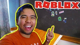 FILLING MY LITTLE BROTHER'S ROOM WITH ROBLOX STICKERS! (Roblox IRL)