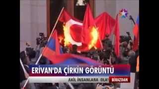 Ermenistan'da Türk Bayrağını yaktılar.