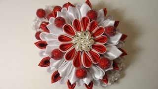 Уроки Канзаши . Многослойный цветок "Зимняя Вишня"  Мастер класс Канзаши