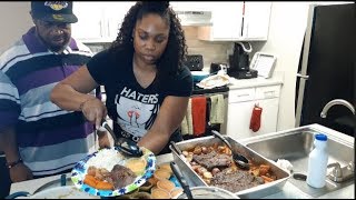 (Dinner With The Squad) BEEF ROAST with Potatoes & Carrots, CABBAGE, RICE, & CORNBREAD