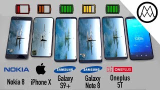 Samsung S9/ S9+ vs iPhone X vs Galaxy Note 8 Battery Life DRAIN TEST