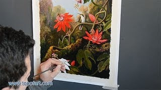Art Reproduction (Heade - Hummingbird and Passionflowers) Hand-Painted Step by Step