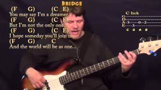 Imagine (John Lennon) Bass Guitar Cover Lesson in C with Chords/Lyrics