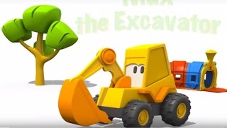 Max der Bagger baut einen Kipplaster. Cartoon für Kinder