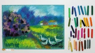 Курс рисования "Сухая пастель" Начинающие. Урок 4-4. Сельский пейзаж