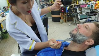 ?$10 BEARD COLORING by Thai Ladyboy at Nin Barbershop in PATTAYA THAILAND (There will be dancing)
