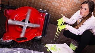 Throwing Oobleck Into A Lawn Mower!