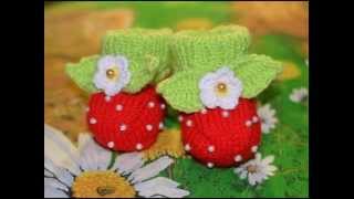 Как связать пинетки " Клубника".How to tie booties "Strawberry"