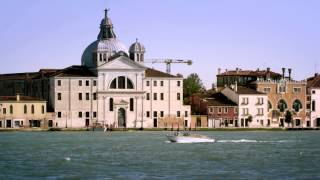 Tight static shot of the Bauer Palladio Hotel on Giudecca.