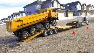 RC ADVENTURES - Chrome Tamiya King Hauler Truck pulls 8x8 Tipper Truck on Triple Axle Trailer