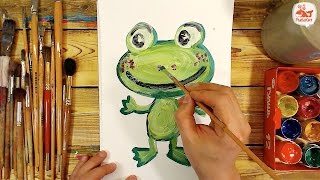 Как нарисовать ЛЯГУШКУ красками / урок рисования для детей