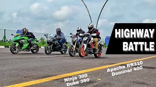 Highway Battle - Ninja300• Duke 390•Dominar 400•Apache RR310 - Epic Race