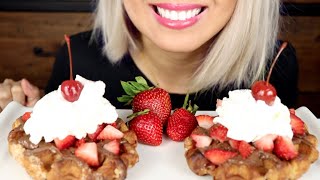 ASMR Eating Belgian Waffles w Nutella, Strawberries & Cream *No Talking