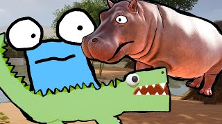 Krokodile und Flusspferde in einem Gehege