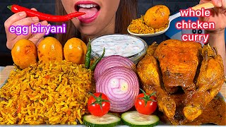 ASMR EATING WHOLE CHICKEN CURRY + SPICY EGG BIRYANI, RAITA, ONION, HOT CHILI  먹방 Real Sounds