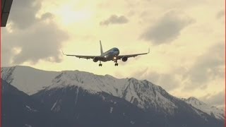 Cross wind landing LOWI / Innsbruck and go around
