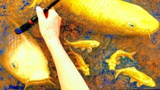 Koi Karpfen-Familie naturalistisch malen, Acryl, Lasur, Alkohol-Tropf-Technik, Anleitung, Anfänger