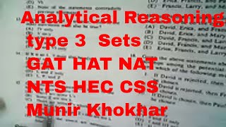 Analytical Reasoning, type Sets , GAT HAT NAT tests, NTS HEC CSS, [in Urdu] Munir Khokhar