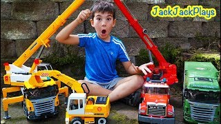Pretend Play Fishing with Crane Trucks - A Surprise Toy Mystery