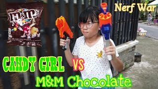 Nerf War CANDY GIRL vs M&M Chocolate | Battle in street |