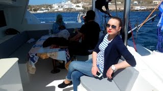 GREECE. SANTORINI. МОРСКАЯ ПРОГУЛКА К ВУЛКАНУ. ХРАБРЫЕ КИТАЙЦЫ .