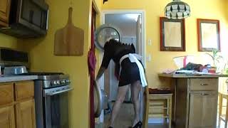 Cougar mature sissy crossdresser doing chores