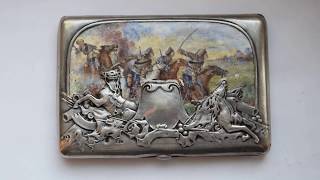 ДОРОГОЙ ПОРТСИГАР. СЕРЕБРО. ЭМАЛЬ. КОЗАКИ. 84 ПРОБА. РОССИЯ. ЦЕНА ? СКОЛЬКО СТОИТ ?