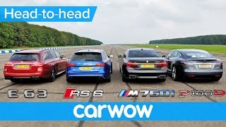 BMW M760Li v Tesla Model S v Audi RS 6 v Mercedes-AMG E63 S Estate DRAG & ROLLING RACE